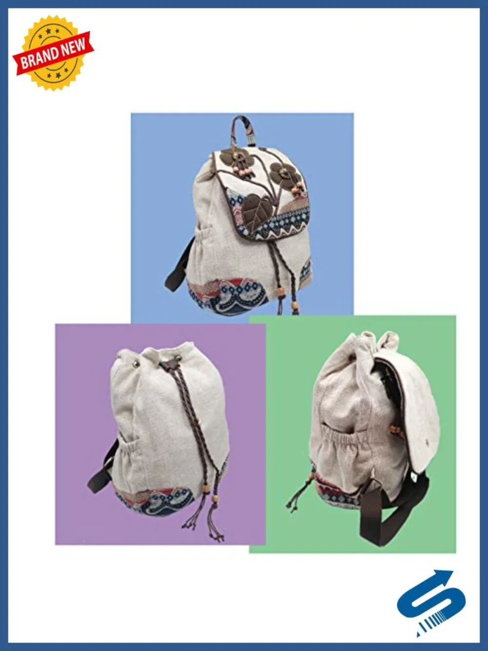 Vintage Boho Drawstring Anti-theft Canvas Backpack Purse with Flap